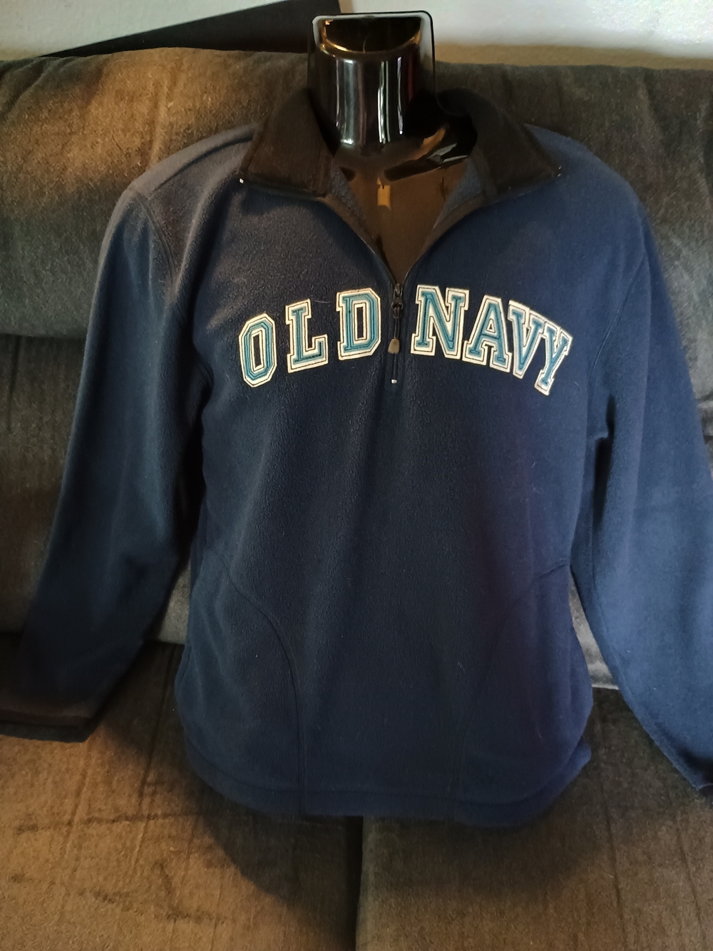 Old Navy Classic Men’s Medium Navy Blue Quarter Zip Fleece Pullover Logo